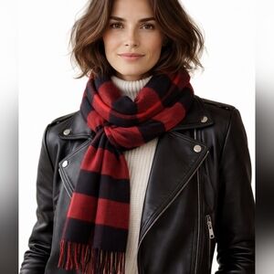 Christian Dior Red & Black Plaid Lambswool Scarf
